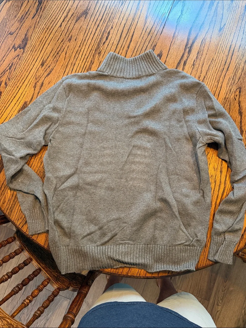 Polo by Ralph Lauren Men's Taupe Zip-Neck Sweater with Red Pony